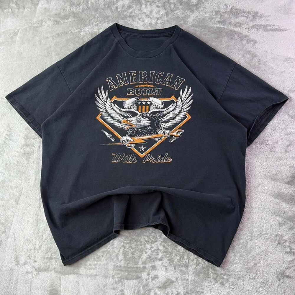 Vintage American Built With Pride Eagle T-Shirt Menβs Large Black Patriotic USA